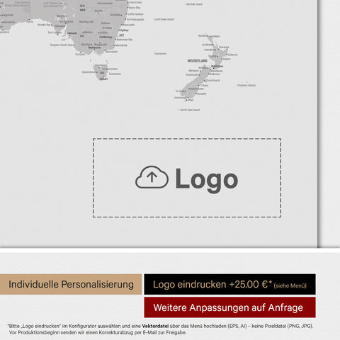 Mappa del mondo ANTARCTICA® Magnetboard – Grigio freddo