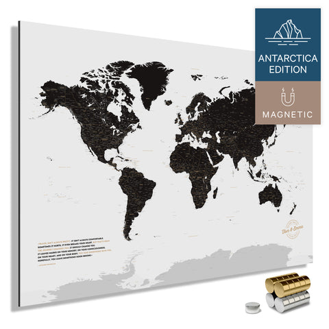 Magnetische Weltkarte ANTARCTICA mit Antarktis als massives Magnetboard in der Farbe Light Black, in einem modernen, minimalistischem Design zum Pinnen und Markieren von Reisezielen mit Magneten