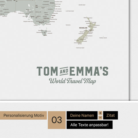 Magnetboard Weltkarte ANTARCTICA in Multicolor Sage mit Personalisierung im Vintage-Stil