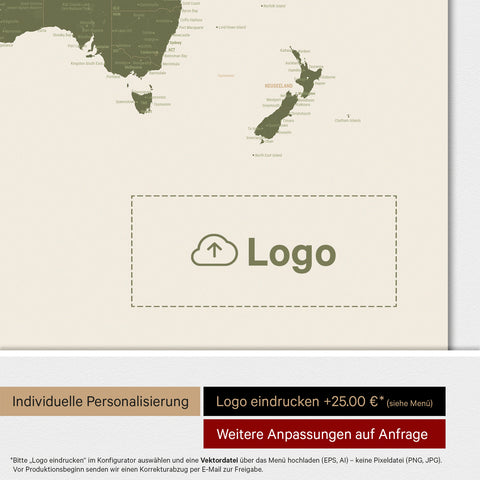 Mappa del mondo ANTARCTICA® Magnetboard – Verde oliva