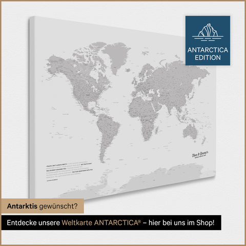 Mappa del mondo per puntine TRAVEL® – Grigio freddo (Grigio chiaro)