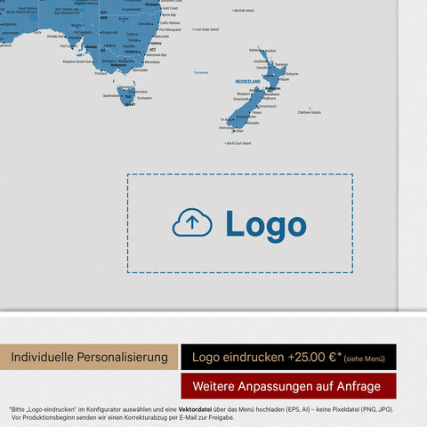 Mappa politica del mondo per puntine ANTARCTICA® – Ocean Blue
