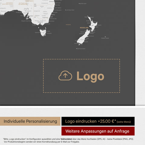 Mappa politica del mondo per puntine ANTARCTICA® – Dark Gray (Grigio scuro)