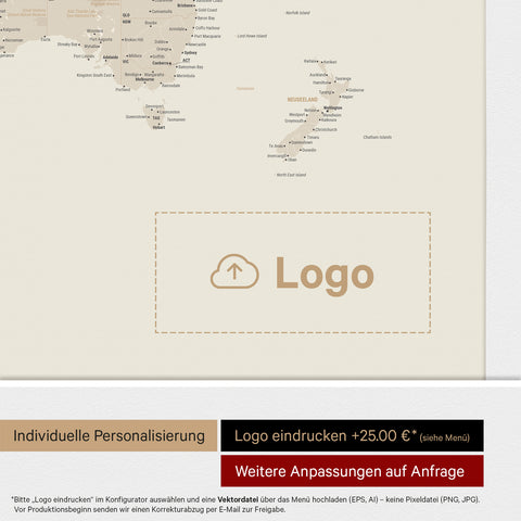 Mappa politica del mondo per puntine ANTARCTICA® – Oro
