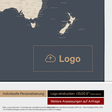 Mappa politica del mondo per puntine ANTARCTICA® – Hale Navy (Blu scuro-Oro)