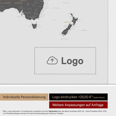 Mappa politica del mondo per puntine ANTARCTICA® – Light Gray