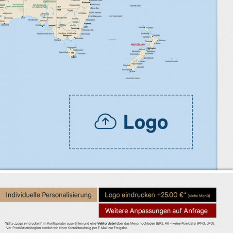 Weltkarte mit Antarktis als Pinn-Leinwand in Multicolor Classic mit Logo-Eindruck für Unternehmen
