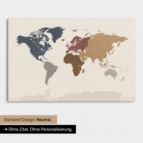 Neutrale Standard-Ausführung einer Weltkarte mit Antarktis als Pinn-Leinwand in Multicolor Matt