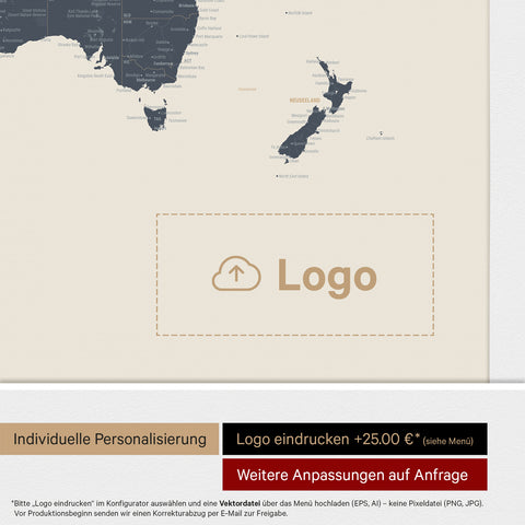 Mappa politica del mondo per puntine ANTARCTICA® – Navy Light