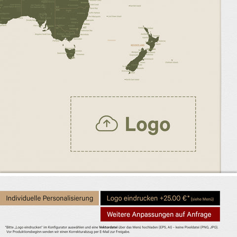 Mappa politica del mondo per puntine ANTARCTICA® – Olive Green