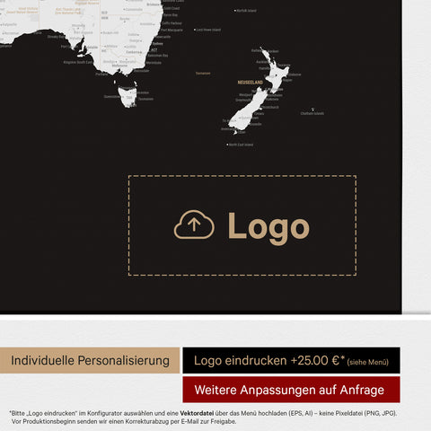 Mappa politica del mondo per puntine ANTARCTICA® – Dark Black (Nero-Bianco)