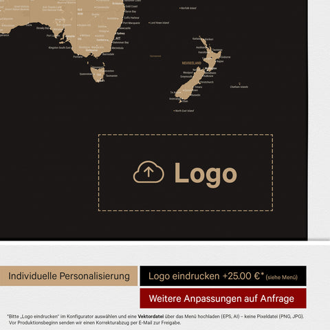 Mappa politica del mondo per puntine ANTARCTICA® – Sonar Black (Nero-Oro)