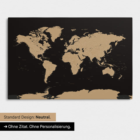 Neutrale Standard-Ausführung einer Weltkarte mit Antarktis als Pinn-Leinwand in Sonar Black
