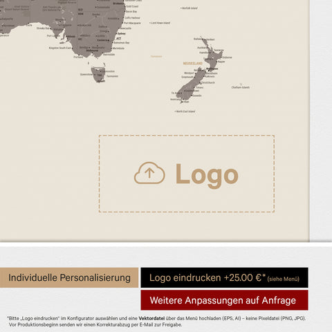 Mappa politica del mondo per puntine ANTARCTICA® – Warmgray (Marrone-Grigio)