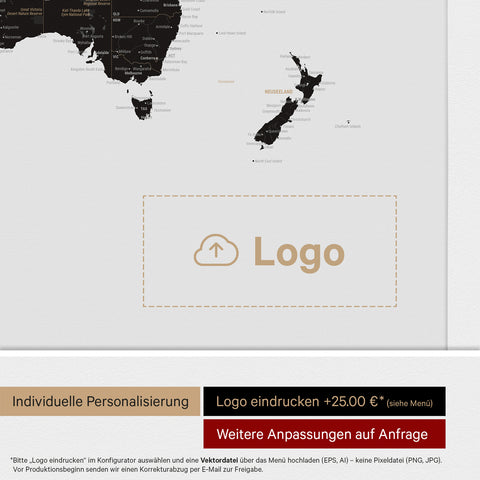 Mappa politica del mondo per puntine ANTARCTICA® – Light Black (Bianco Nero)