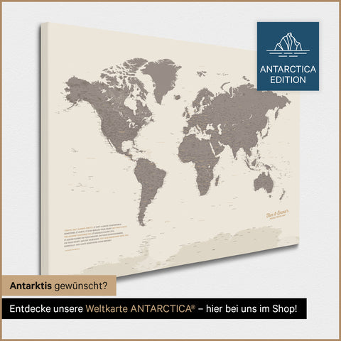 Mappa del mondo per puntine TRAVEL® – Grigio caldo (Marrone-grigio)