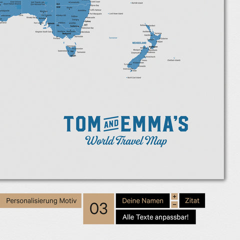 Mappa del mondo in colore blu con un logo vintage come personalizzazione moderna