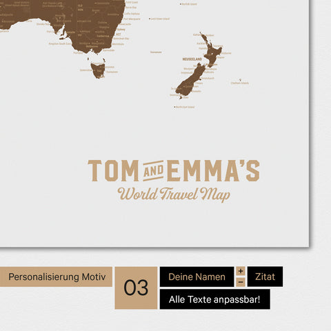 Mappa del mondo marrone con un logo vintage come personalizzazione moderna