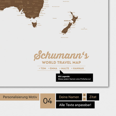 Mappa del mondo marrone con personalizzazione come logo familiare