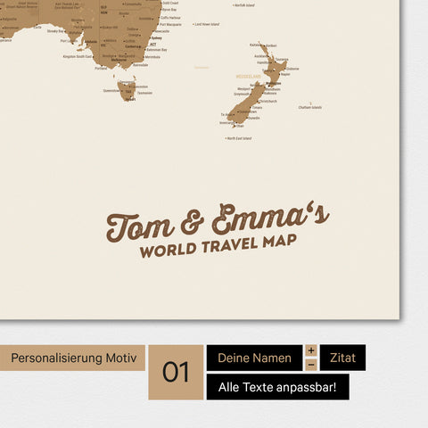 Mappa del mondo personalizzata in bronzo con il tuo nome inciso