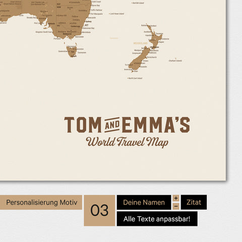Mappa del mondo in bronzo con un logo vintage come personalizzazione moderna