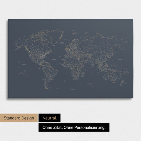 Schlichte Weltkarte FINELINE als Pinnwand-Leinwand in Farbe Hale Navy ohne Personalisierung