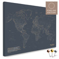 Weltkarte FINELINE als Pinnwand-Leinwand in Hale Navy mit filigranem, minimalistischem Outline-Design zum Markieren und Planen von Reisen