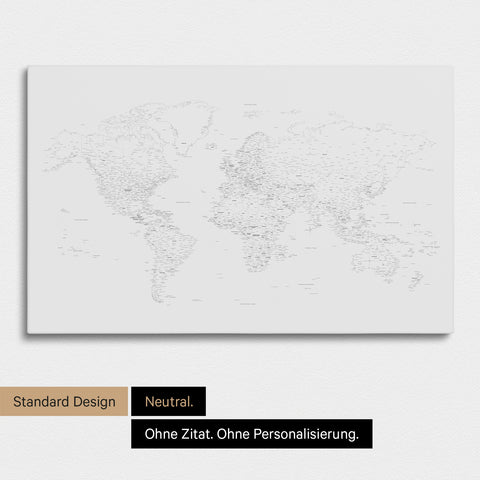Schlichte Weltkarte FINELINE als Pinnwand-Leinwand in Farbe Coolgray ohne Personalisierung