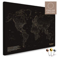 Weltkarte FINELINE als Pinnwand-Leinwand in Sonar Black mit filigranem, minimalistischem Outline-Design zum Markieren und Planen von Reisen