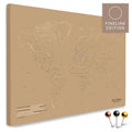 Weltkarte FINELINE als Pinnwand-Leinwand in Treasure Gold mit filigranem, minimalistischem Outline-Design zum Markieren und Planen von Reisen