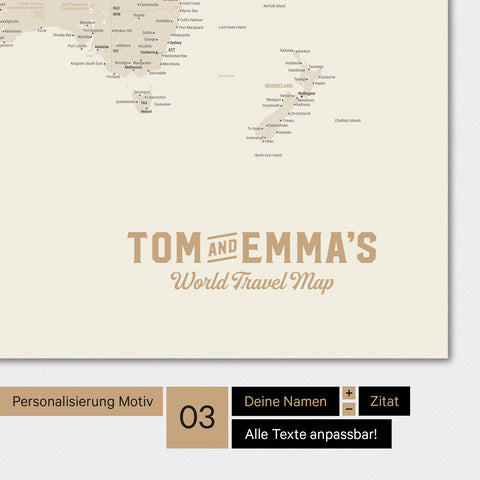 Mappa del mondo in colore oro con un logo vintage come personalizzazione moderna
