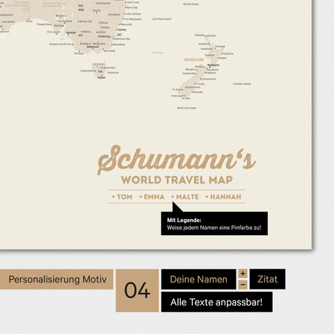 Mappa del mondo in colore oro con personalizzazione come logo familiare