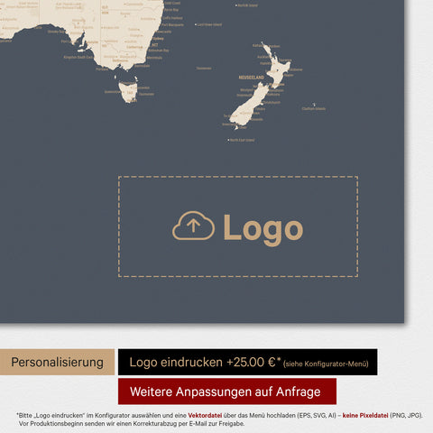 Mappa del mondo TRAVEL® poster premium – Hale Navy (Blu scuro-oro)