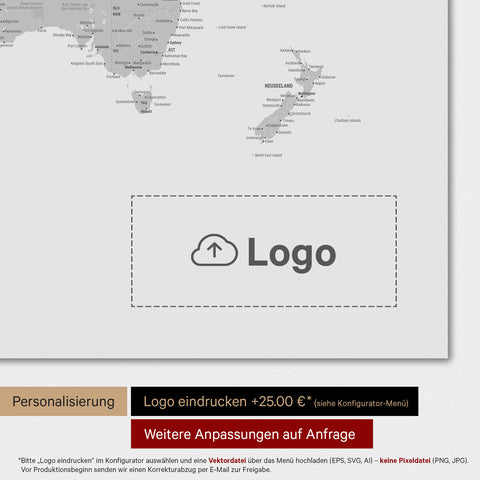 Mappa del mondo TRAVEL® poster premium – Grigio freddo (Grigio chiaro)