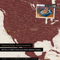 Mappa per puntine dettagliata del mondo in rosso bordeaux per segnare fino a 2.600 destinazioni di viaggio negli USA, Canada e Messico, ideale per la rappresentazione visiva di viaggi passati e piani di viaggio futuri