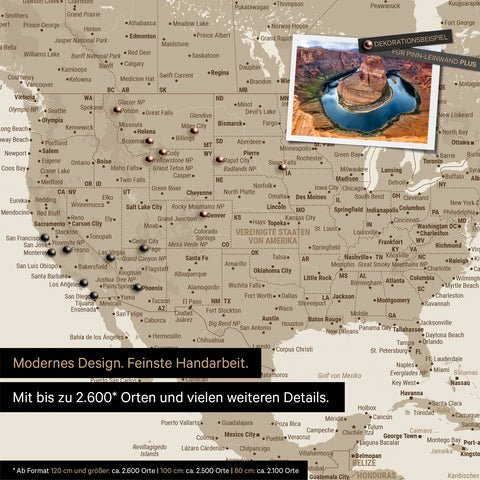 Mappa dettagliata del mondo come Mappa per puntine in Desert Sand (beige) per segnare fino a 2.600 destinazioni di viaggio negli USA, Canada e Messico, ideale per la rappresentazione visiva di viaggi passati e piani di viaggio futuri