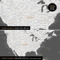 Confronto dimensioni di una mappa del mondo su tela nei formati 140 x 90 cm e 80 x 50 cm