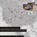 Mappa dettagliata del mondo come Mappa per puntine in grigio chiaro per segnare fino a 2.600 destinazioni di viaggio negli USA, Canada e Messico, ideale per la rappresentazione visiva di viaggi passati e piani di viaggio futuri
