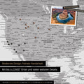 Mappa per puntine dettagliata del mondo in multicolore grigio per segnare fino a 2.600 destinazioni di viaggio negli USA, Canada e Messico, ideale per la rappresentazione visiva di viaggi passati e piani di viaggio futuri