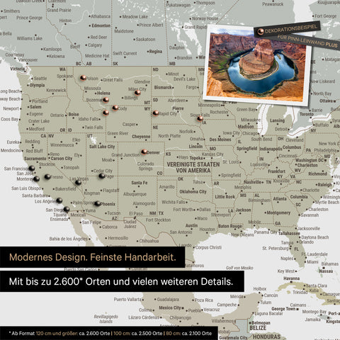 Mappa per puntine dettagliata del mondo in multicolore salvia per segnare fino a 2.600 destinazioni di viaggio negli USA, Canada e Messico, ideale per la rappresentazione visiva di viaggi passati e piani di viaggio futuri