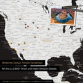 Mappa dettagliata del mondo in bianco e nero come Mappa per puntine per segnare fino a 2.600 destinazioni di viaggio negli USA, Canada e Messico, ideale per la rappresentazione visiva di viaggi passati e piani di viaggio futuri