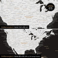 Confronto dimensioni di una mappa del mondo su tela nei formati 140 x 90 cm e 80 x 50 cm