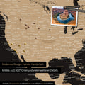 Mappa dettagliata del mondo come Mappa per puntine in Sonar Black (nero-oro) per segnare fino a 2.600 destinazioni di viaggio negli USA, Canada e Messico, ideale per la rappresentazione visiva di viaggi passati e piani di viaggio futuri