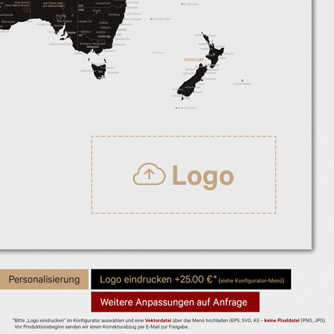 Mappa del mondo TRAVEL® poster premium – Nero chiaro (Bianco-nero)