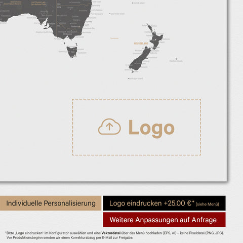 Mappa del mondo TRAVEL® poster premium – Grigio chiaro (Bianco grigio)