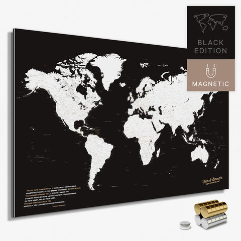 Magnetische Weltkarte in Schwarz-Weiss als Magnetboard zum Pinnen und Markieren von Reisezielen kaufen