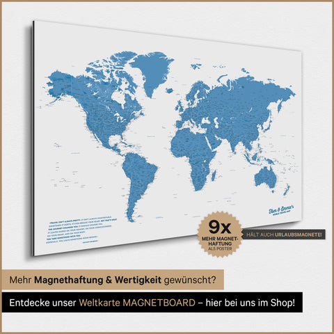 Mappa del mondo TRAVEL® poster magnetico – Blu oceano