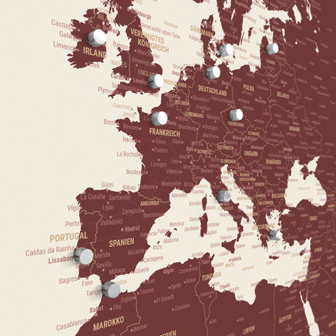 Mappa del mondo TRAVEL® poster magnetico – Bordeaux Rosso
