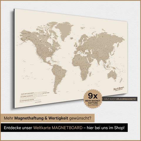 Mappa del mondo TRAVEL® poster magnetico – Desert Sand (Beige)