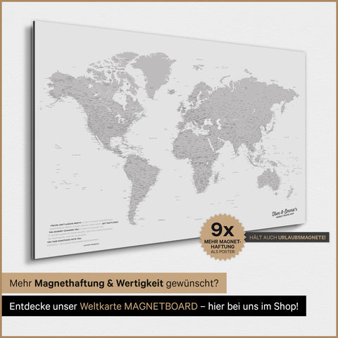 Mappa del mondo TRAVEL® poster magnetico – Grigio freddo (Grigio chiaro)